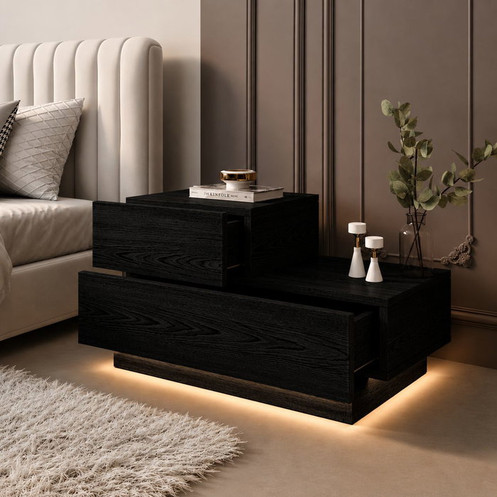 Hanah Home Kayra Mesita de noche con LED - Negro